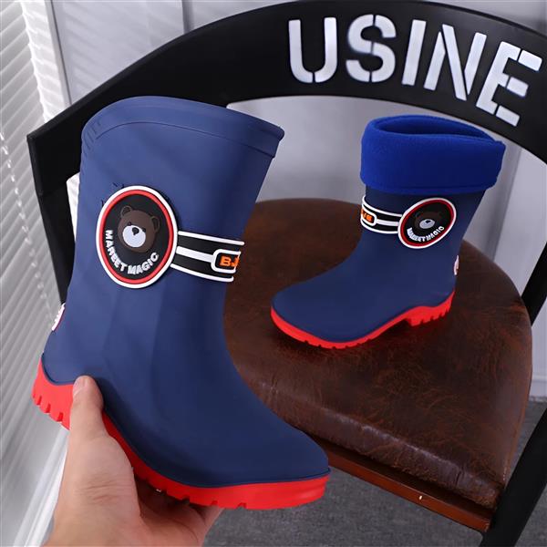 رین بوت بلند لژ دار سورمه ای و قرمز خرسی کد 20939