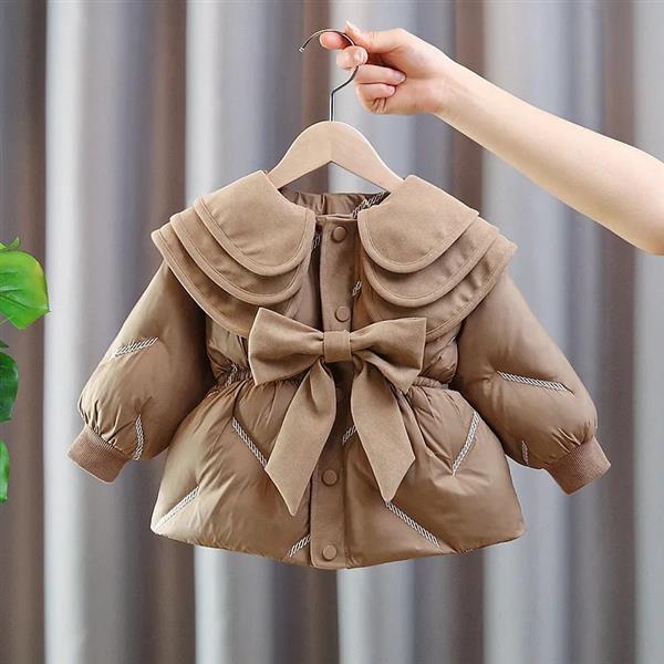 ست کاپشن عروسکی یقه به به چین دار با سنجاق پاپیونی رنگ قهوه ای کد 20966