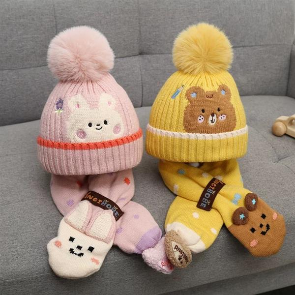 ست شال و کلاه بافت طرح حیوانات گوگولی کد 21065