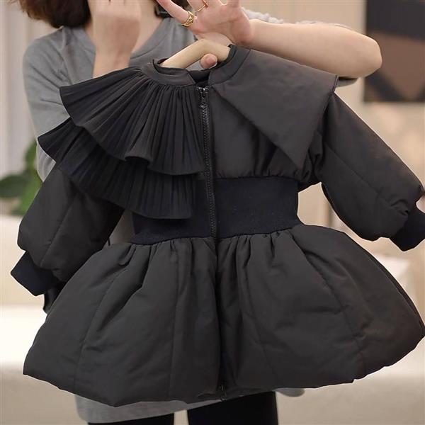 کاپشن مشکی کمر کش یقه چین ضداب داخل لاینردار عروسکی کد 21099