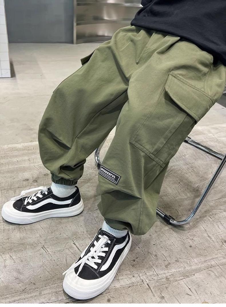 شلوار کتان پایین گت طرح BOBTHING رنگ یشمی کد 21118