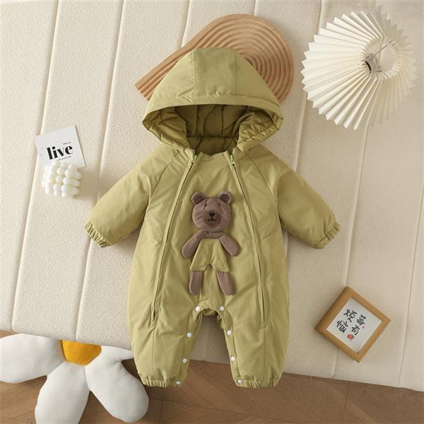 کاپشن سرهمی خرس برجسته دو زیپ رنگ سبز کد 21122