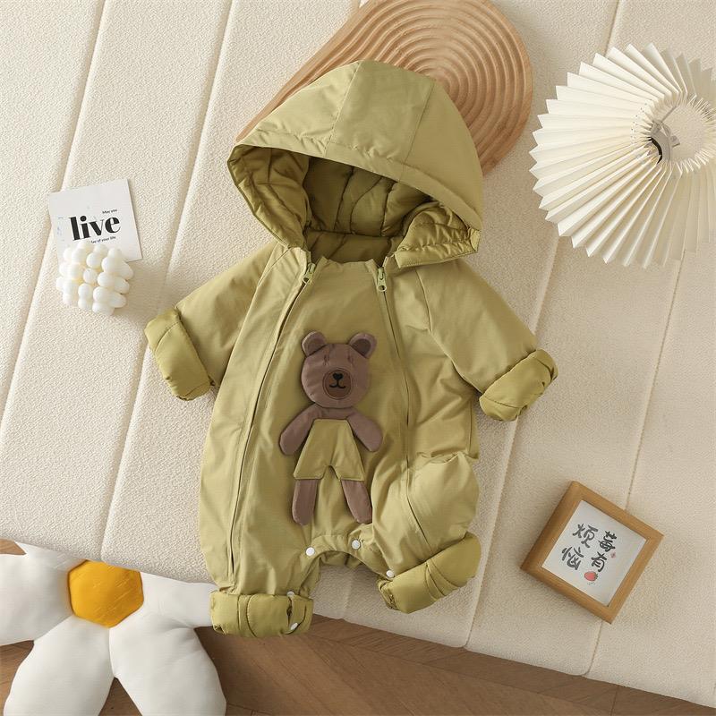 کاپشن سرهمی خرس برجسته دو زیپ رنگ سبز کد 21122