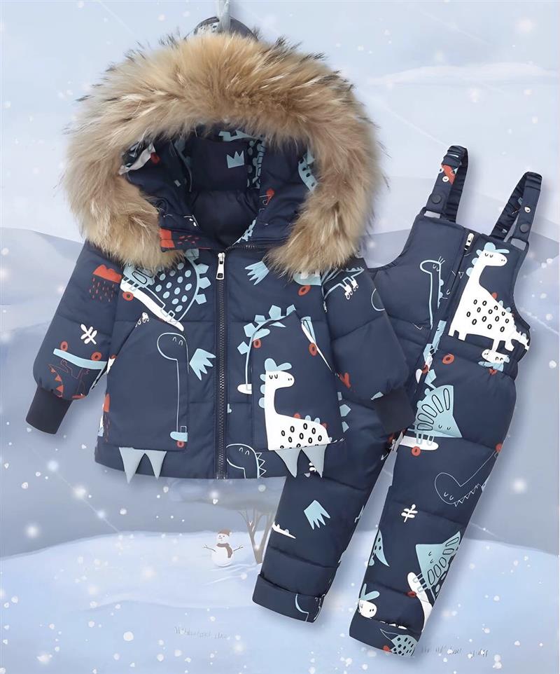 ست سرهمی کاپشنی و کاپشن ضداب ضخیم داخل پشم شیشه و استر دایناسوری شاخ برجسته رنگ سورمه ای  کد 21133