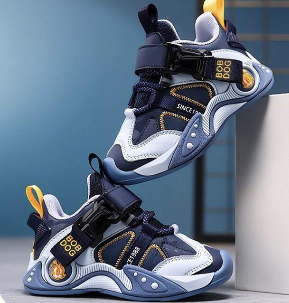 کتونی BOBDOG طرح SINCE با بند سگگ دار رنگ سورمه ای و زرد کد 21161