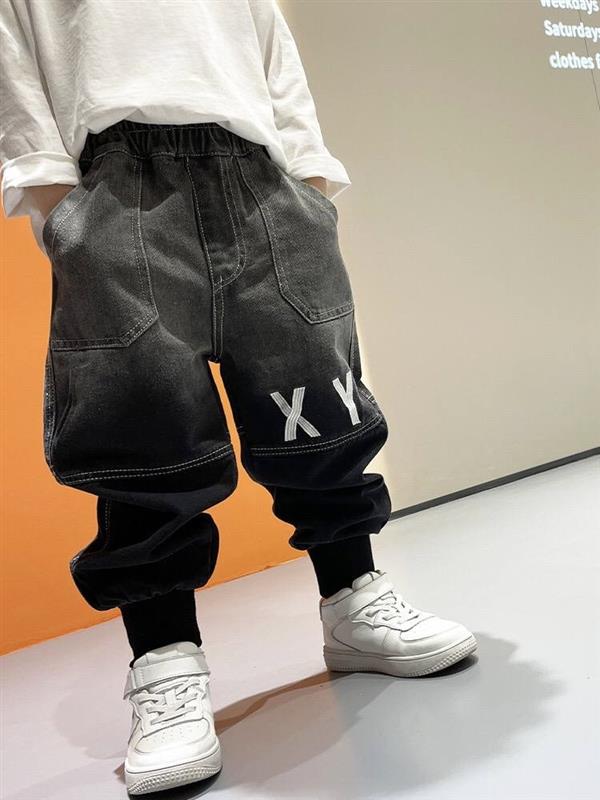 شلوار جین پایین گت طرح XY رنگ ذغالی کد 21164