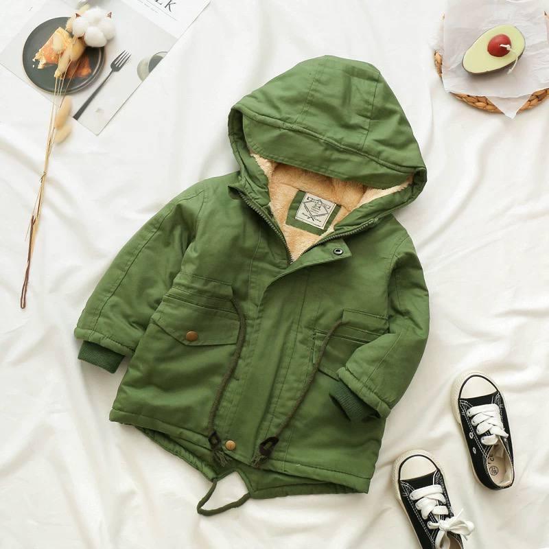 کاپشن کتان روسی کلاهدار داخل خز کمرکش رنگ سبز کد 21168