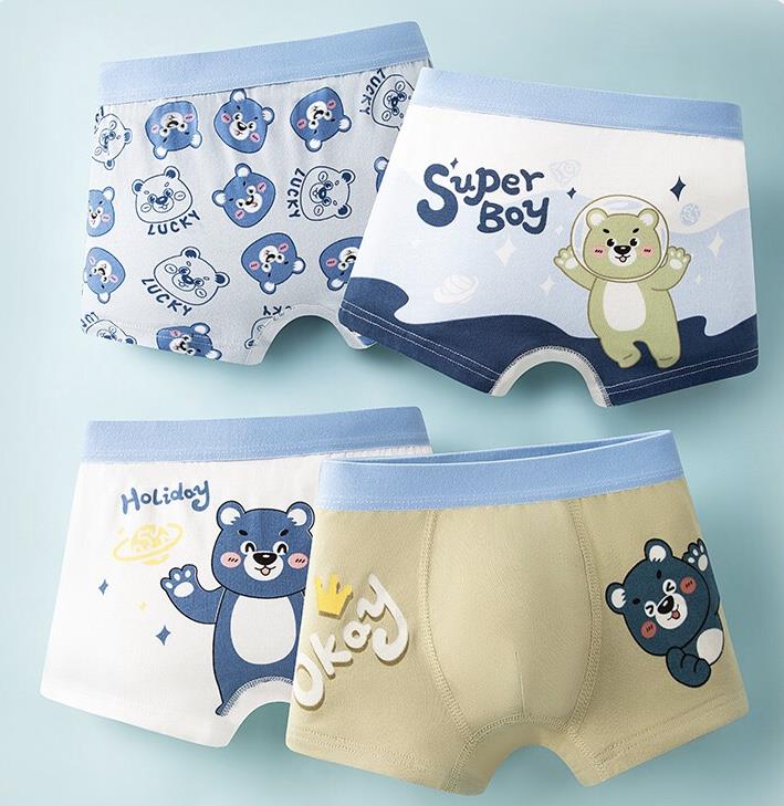 پک چهار عددی شورت پادار خرسی رنگبندی سبز و سفید و ابی کد 21187