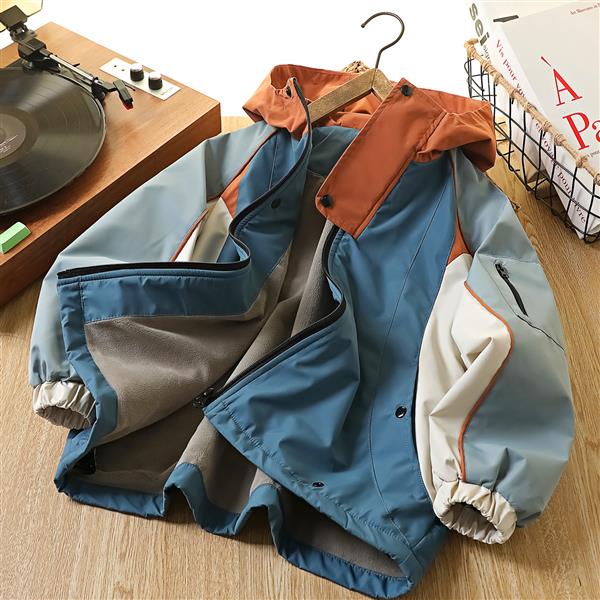 کاپشن کلاهدار ضداب داخل لاینردار Magnetic button رنگبندی ابی و اجری کد 21193